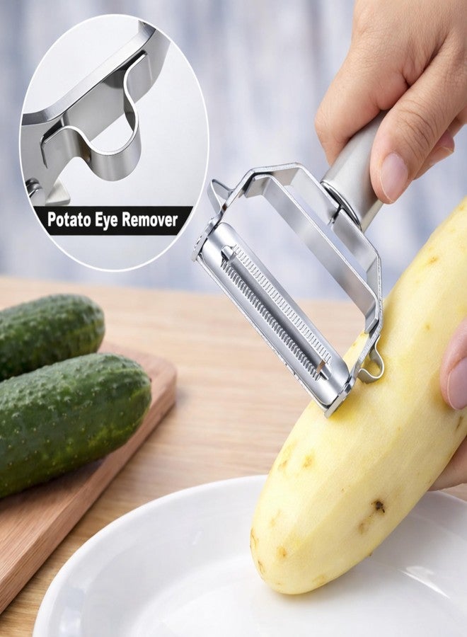 كلاود فالي مقشرة خضراوات 3 في 1 للفواكه والخضراوات، مقشرة مطبخ متعددة الأغراض من الفولاذ المقاوم للصدأ مع مبشرة جوليان، قطاعة شرائح، ومبشرة، قطاعة خضراوات يدوية فائقة الحدة ومقاومة للصدأ - كلاود فالي - Image 4